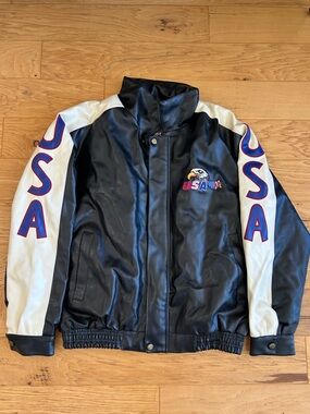 Zorro Faux Leather Jacket XXL Black White USA Embroidered Eagle Patriotic Lined